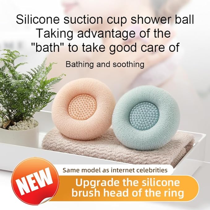 Soft Sunflower Bath Ball with Suction Cup Hook, 3D Textured Mesh Exfoliating Bath Sponge Cleaning Brush，New Silicone Massage Center for Deep Cleansing (Off-White+Light Cyan+Purple)