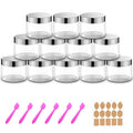 12 Pack 6 oz Plastic Cosmetic Containers With Silver Lids Refillable Clear Empty Travle Jars Containers for Body Butter,Sugar Scrubs,Cream,Lotions,Candy, Label&Spatulas