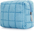 E-Tree Cute Makeup Bag,Quilted Cosmetic Bag,Make up Pouch for Purse,Toiletry Zipper Pouch,Checkered Bag,Travel Case,Storage Pouches for Organization (Blue)