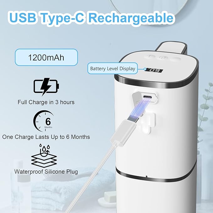 Automatic Liquid Soap Dispenser Touchless, USB Rechargeable Smart Hand Soap Dispenser, 9-Level Adjustable, Physical Button Operation, 13.5oz/400mL Wall Mounted for Bathroom Kitchen Dish Soap