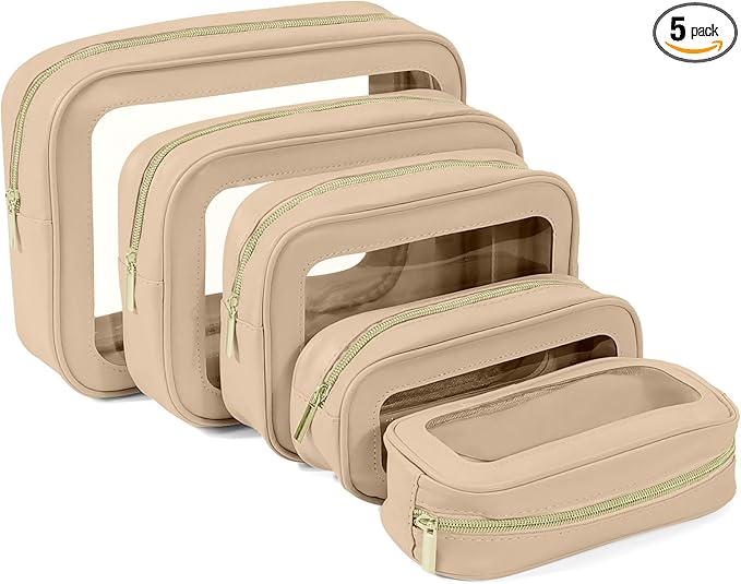 5PCS Clear Toiletry Bag,TSA Approved Travel Makeup Pouch with Zipper for Cosmetics and Toiletries，Diaper Bag Organizer Pouch Set，Women's Purse Organizer and Clear Car Bag