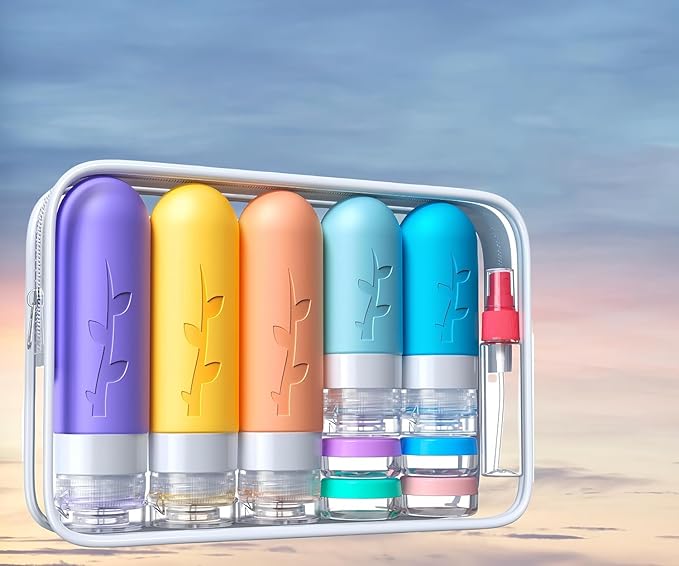 19pack Travel Bottles for Toiletries, TSA Approved Silicone Size Containers for toiletries, Refillable & Leakproof Travel shampoo and conditioner bottles