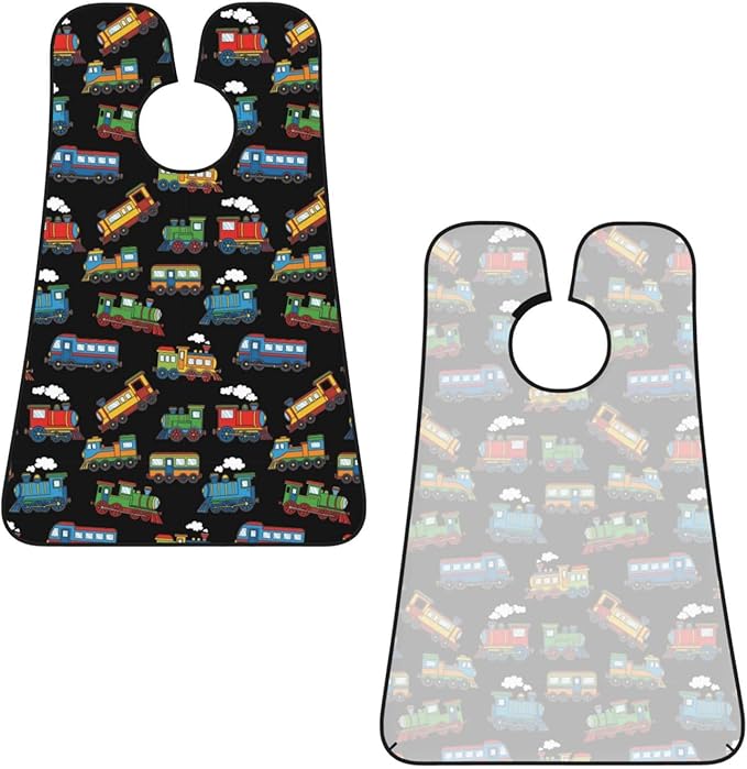 Non-Stick Beard Bib for Shaving, Cartoon Train Black Shave Bib, Waterproof Hair Catcher with Suction Cups, Grooming Apron Men Husband