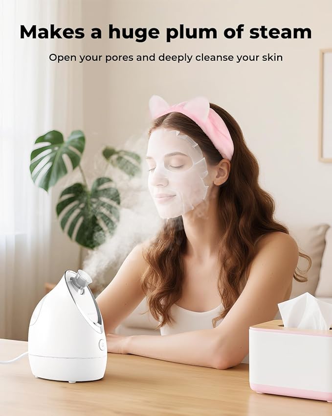 Kingsmile Facial Steamer for Face, 3 in 1 Face Steamer for Facial Deep Cleaning, Compact Nano Steamer - Aromatherapy, Adjustable Nozzle Warm Steam for Home SPA, Face Steamer for Sinuses with Hairband