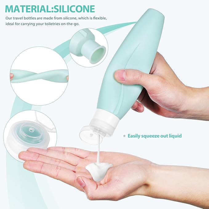 Baluue 2-Pack Silicone Refillable Lotion Containers Travel Size Squeeze Bottles 5Oz Leak-Proof Toiletry Bottles for Shampoo Conditioner Body Lotion and Shower Gel