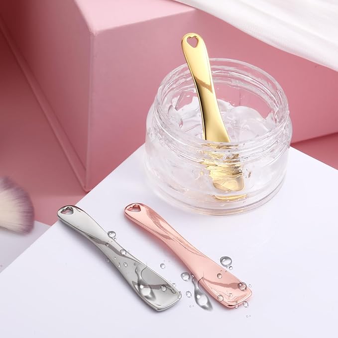 6 PCS Mini Metal Makeup Spatula, Reusable Skin Care Cosmetic Spatula Facial Applicator Tool Beauty Spatula Cosmetic Spatula for Face Mask Cream Lotions Moisturizers(Silver Gold Rose Gold)