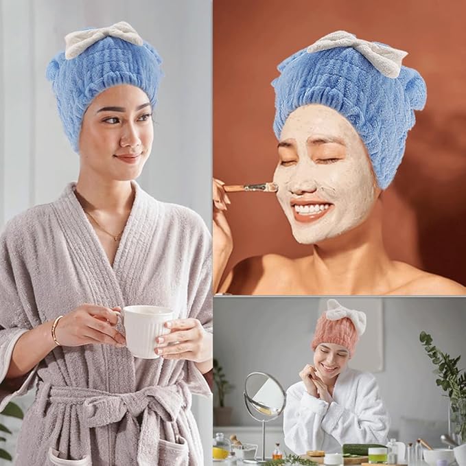 2Pcs Microfiber Hair Wrap Hair Drying Cap Hair Plopping Cap Towel Curly Hair Drying Towel Wrap for Women (Blue and Pink), Small
