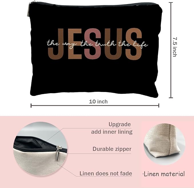 christian makeup bag,jesus cosmetic bag,christian gifts for women girl,Christian Gift bags,christian gifts for women,Inspirational Gifts for Women girls,Bible Verse cosmetic bag（Jesus-1）