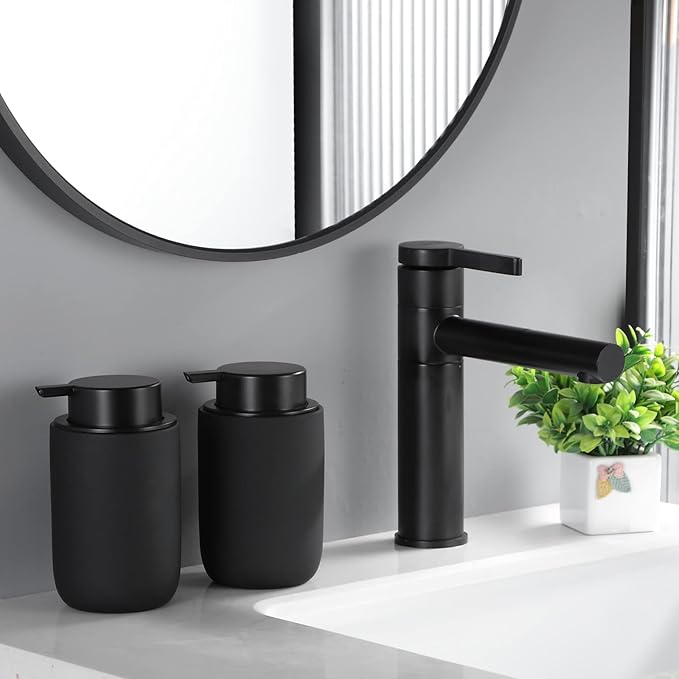 Black Foaming Hand Soap Dispenser - Bathroom Lotion Hand Pump Dispenser Matte Black Foam Soap Dispenser Ceramic Dish Liquid Dispenser for Hand Wash Dispenser (Rubber Paint)