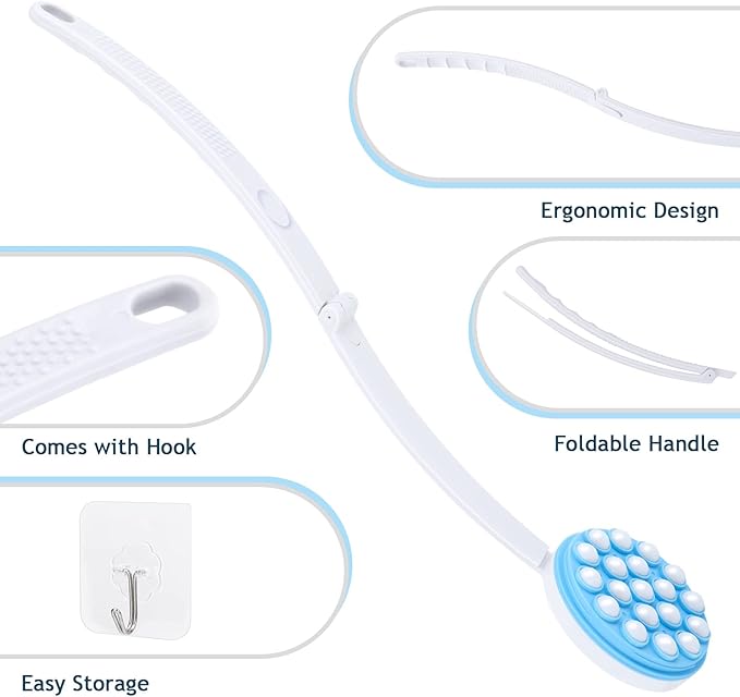 Upgrade Body Lotion Applicator, Oil Cream Applicator Massager Shower Scrubber with 19 Massaging Rollers and Foldable Long Handle, Shower Brush Set Back Oil Cream Applicator for Woman Men