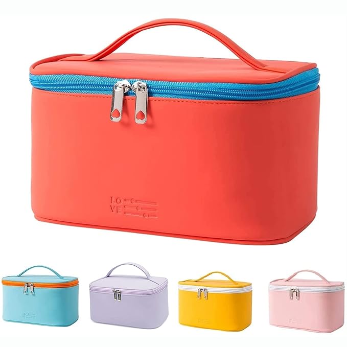 Meiyuuo Makeup Bag Large Cosmetic Bags for Women Girls Cute Travel Zipper Pouch Toiletry Organizer for Beauty Essentials Waterproof (Bright Red)