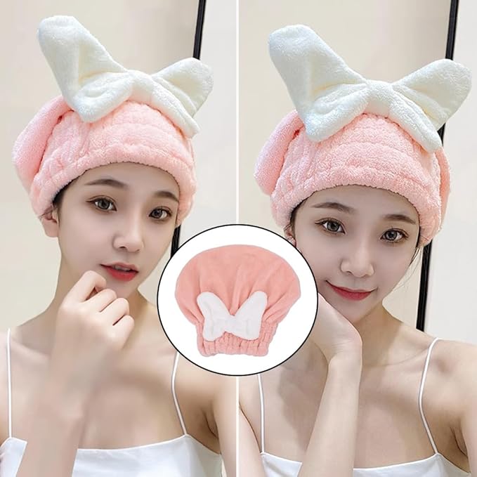 2 Pack Microfiber Hair Towel Micro Fiber Hair Drying Caps with Large Bow Hair Towel Cap Absorbent Hair Turban Wraps Head Towels for Women Girls Daughter Curly Thick Long Hair Bath Shower