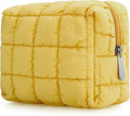 E-Tree Cute Makeup Bag,Quilted Cosmetic Bag,Make up Pouch for Purse,Toiletry Zipper Pouch,Checkered Bag,Travel Case,Storage Pouches for Organization (Yellow)