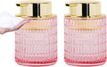 2pcs Foaming Soap Dispenser, Pink Glass Foam Soap Dispenser for Bathroom and Kitchen, 10 Oz Refillable Foaming Pump Bottle with Large Pump, Ribbed Bottle Container Decor