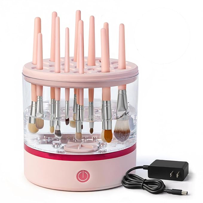 360° Electric Makeup Brush Cleaner - Dual Spin Makeup Brush Cleaning Machine, Holds 17 Brushes, Portable and Compact Design for Travel & Home Use, Perfect Brush Cleaner for Makeup Professionals