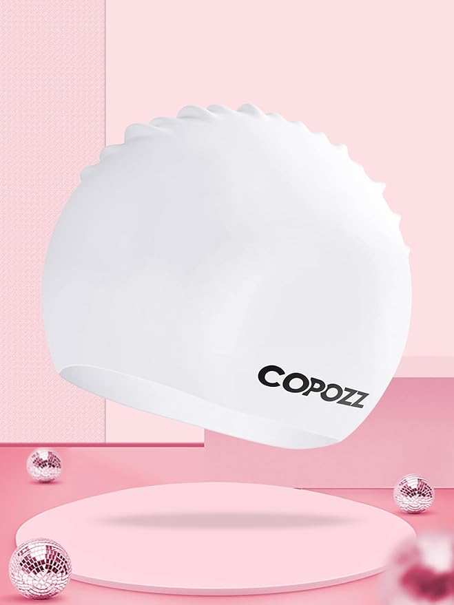 COPOZZ Women‘s Swim Cap for All Hair - Large, Comfortable Silicone Swimming Cap, Waterproof Design for Long, Short, Thick & Curly Hair | Secure & Comfortable Fit