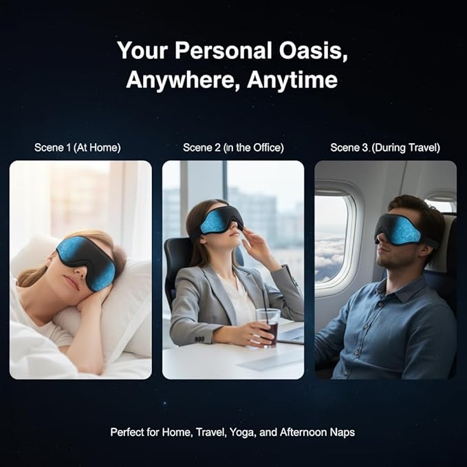 3D Zero-Pressure Sleep Mask with Cooling Gel | 100% Blackout Eye Cover for Puffy Eyes, Migraines & Dry Eyes | Hot & Cold Therapy for Deep Sleep & Relaxation