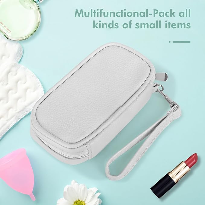 Tampon Holder for Purse - Portable Tampon Storage Bag with Zipper - Period Bags for Women (Silver)