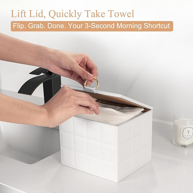 Disposable Face Towel Holder Box, White PU Leather Container for XL Clean Skin Club Face Towels, Reusable Organizer for Clean Skin Towel Makeup Wipe Holder Counter Bathroom Organizers and Storage