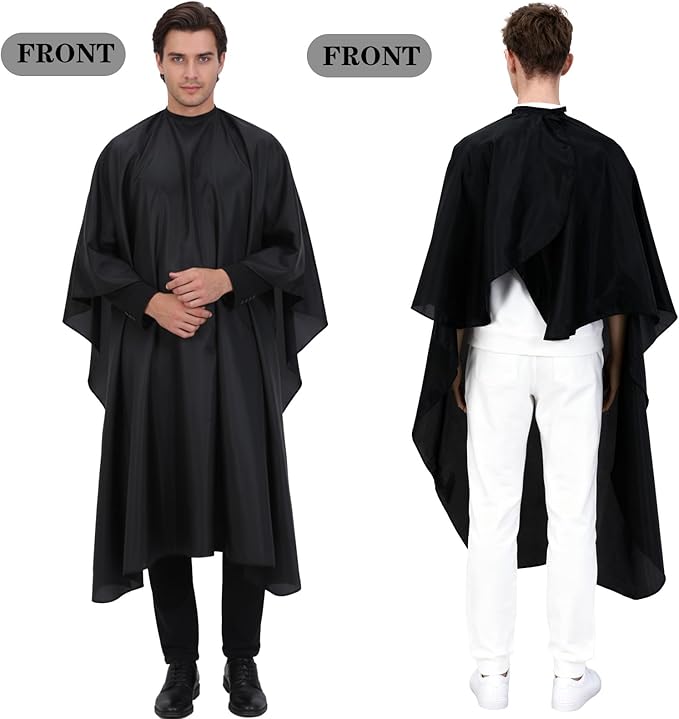 12 Pcs Barber Cape with Adjustable Snap Closure, Hair Cutting Cape, 59 x 47 Salon Apron for Women Men, Professional Hair Cutting Salon Capes for Hairstylist Hair Dye, Black