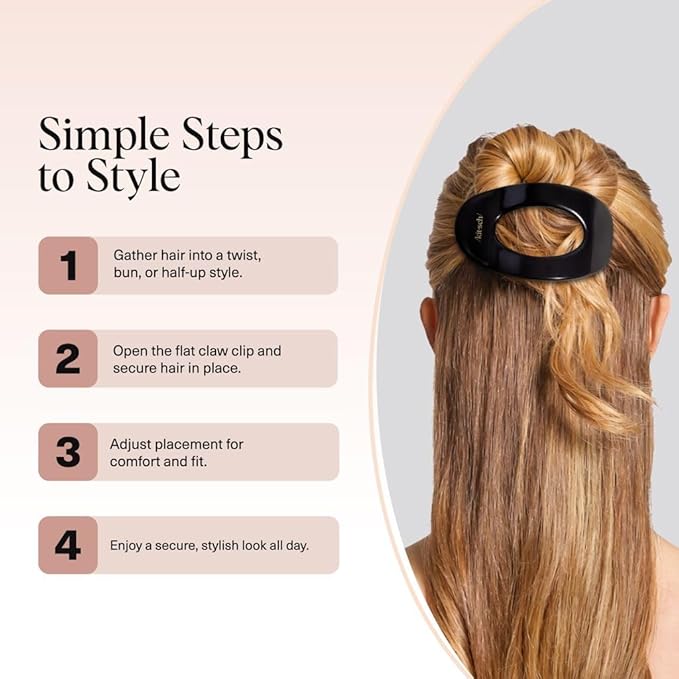 Kitsch Large Flat Claw Clips for Women - Stylish Flat Hair Clips, Strong Hold for Thick & Fine Hair | Non-Slip for Secure, Comfortable All-Day Wear | Ideal Gifts for Women - Black