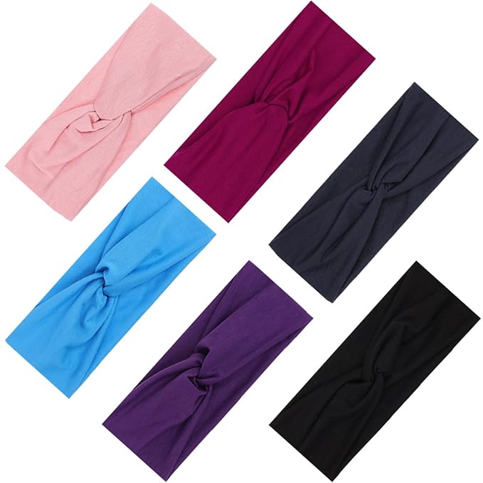 Kachanaa 6 Pcs Headbands for Women No-Slip Stretchy Boho Hair Bands Soft Cross Elastic Yoga Workout Running Thick Headbands for Women's Hair Accessories