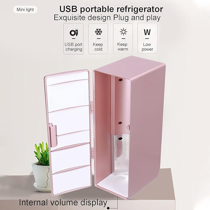 Topyond Mini Refrigerator 12 x 8.5 x 25cm, Small Fridge, Compact Mini Fridge for Bedroom, USB Portable Heat Preservation and Cold Storage Dual Use Refrigerator for Home Bedroom Car