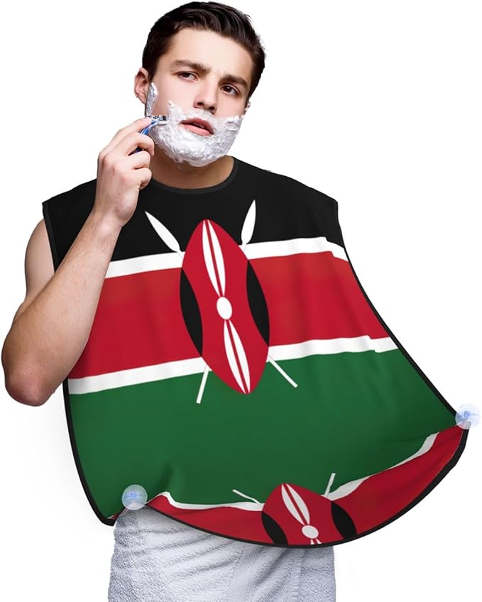 Flag Of Kenya Print Beard Bib Apron For Men, Beard Hair Catcher For Men Shaving Trimming,Beard Cape Cloth