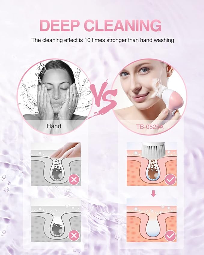 Electric Facial Cleansing Brush for Women, 3-in-1 Face Cleanser and Exfoliator Brush with 3 Brush Heads, 2 Speeds, Waterproof Spin Brush, Travel Size Case, Perfect for Valentine's Day (Pink)