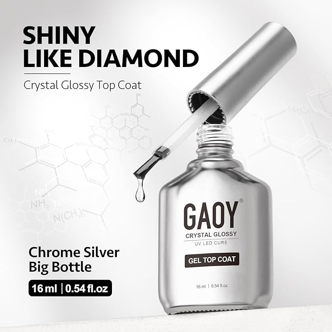 GAOY Crystal Glossy Gel Top Coat, 16ml No Wipe Clear Finish for Gel Nail Polish, High Gloss Varnish for Long Lasting UV Light Cure Nail Art DIY