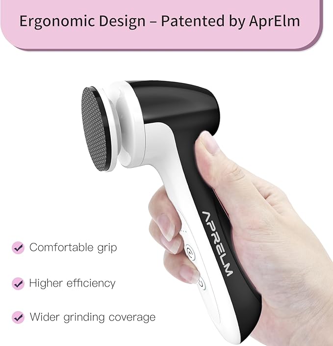 Rechargeable Electric Foot Callus Remover with 3 Glass Grinding Heads, Professional 1000RPM 3-Speed Control Electric Foot File (E7 Black Glass Version)