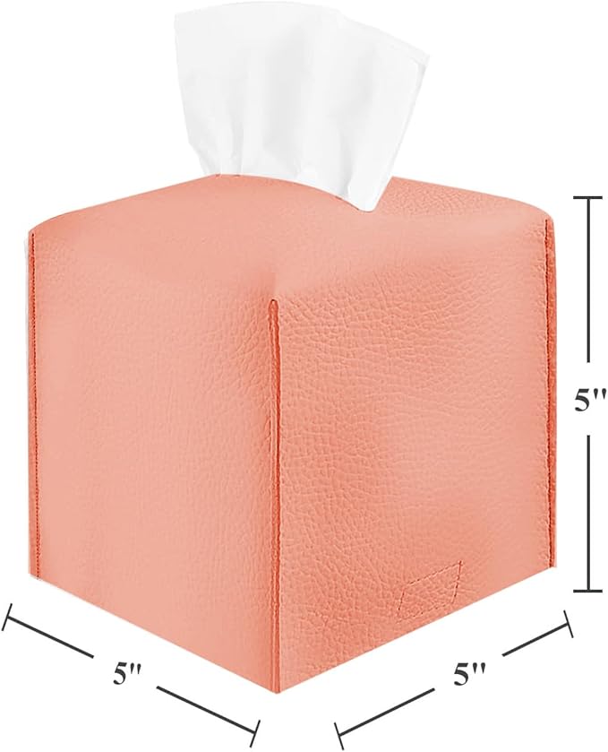 2 Pack, VIVIDLY Tissue Box Cover Holder, Square Modern PU Leather Tissue Box Holder, Can be Used for Bathroom Dressing Table, Bedside Table, Office Desk & Car 5"X5"X5"- (2, Rose Gold)