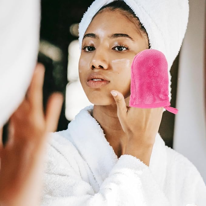 6pcs Washing Gloves Facial Towel Pink Towels Face Cleaning Tool Mitt Facial Cleansing Cloths Gloves for Cleaning Make up Travel Makeup Fine Fiber