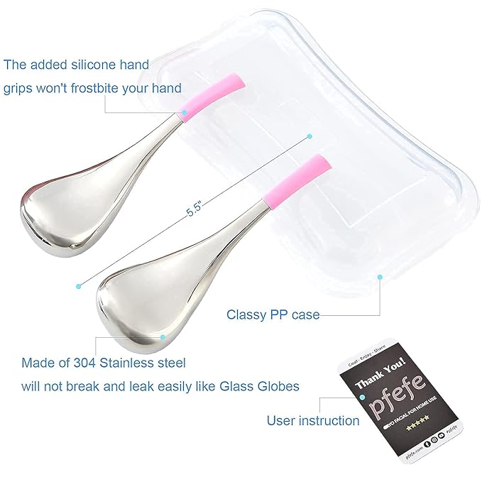 Pfefe Cryo Sticks and Ice Globes Set, Stainless Steel Face Beauty Cooling Freeze Massage Spa Globes with Storage Case