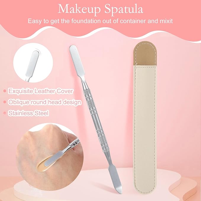 Stainless Steel Makeup Palette, Metal Mixing Tray with Foundation Brush, Spatula and Powder Puff Professional Reusable Beauty Tools for Facial Cosmetic, Nail Art, Pigment Blending