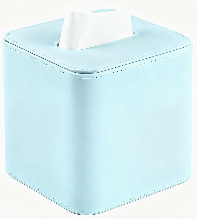 Tissue Box Holder Square PU Leather Stylish Facial Tissue Box with Magnetic Closure Decorative Cube Tissue Box Cover for Bathroom Vanity Office