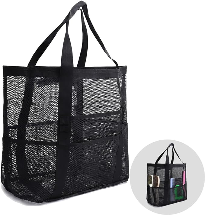 Smanllan Horse Grooming Organizer Bag,8 Pockets Waterproof Horse Grooming Tote Bag with Mesh (Black)