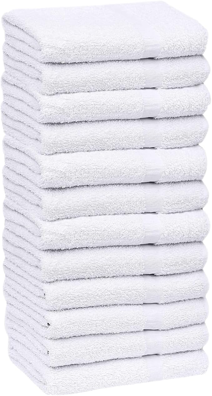 GOLD TEXTILES 12 Pack White Economy Cotton Blend 15x25 Inches Basic Hand Towels- Gym Towels (1 Dozen)