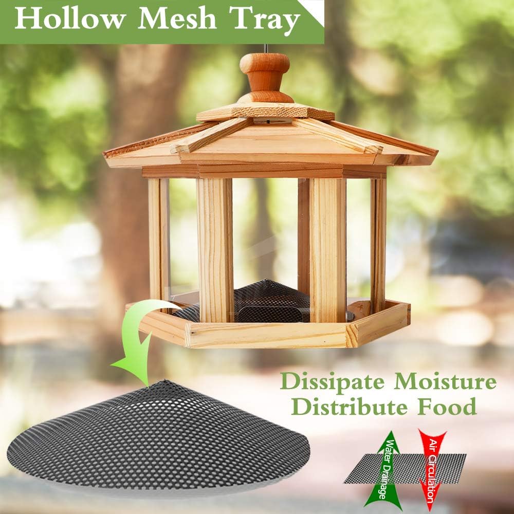 Solution4Patio Bird Feeder for Outdoors - USA Cedar Hexagon Gazebo Bird Feeders with Vented Mesh Tray, Easy-Clean & Fill Design 9.6" Dia. X 8.7" H 3.2-lb Capacity