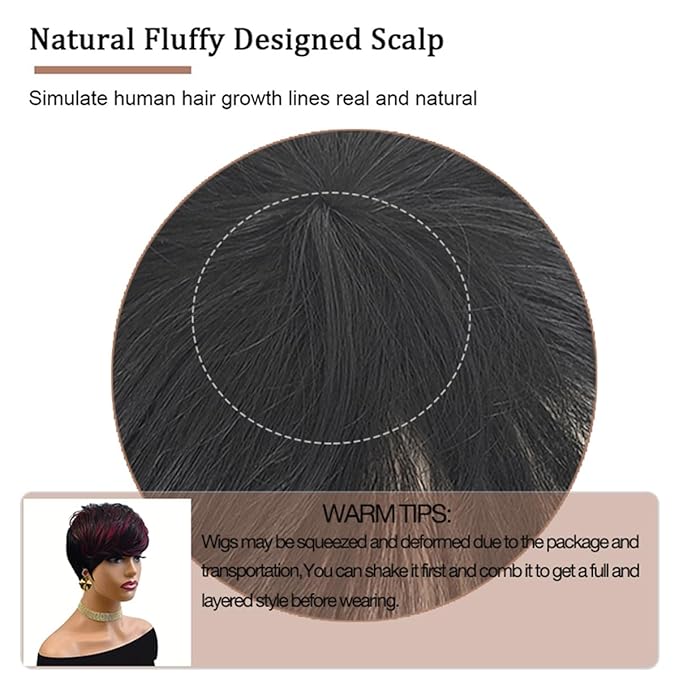 Adette Basic Pixie Cut Wig Straight Style - 1B/27 Blonde Highlight 180% Density Brazilian Virgin Human Hair with Rose Net Cap, Glueless Machine Made for African American Women, Cosplay & Daily Wear