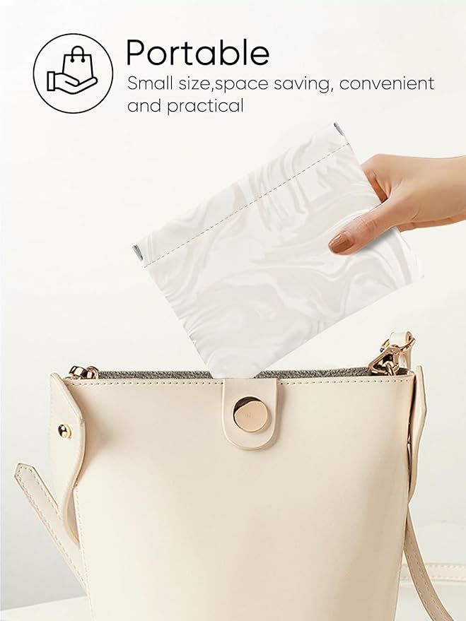 PU Leather Makeup Pouch Set for Women Small Make Up Bag for Purse Waterproof Initial Makeup Cosmetic Bags Pouches for Purse Aesthetic Travel Toiletry Bag,Elegant Wave White