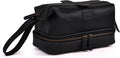 LEATHER VILLAGE Genuine Leather Dopp Kit – Large Travel Toiletry Bag with Waterproof Lining, Dual-Zip Design for Men & Women, Organizer for Shaving, Makeup & Essentials - Black