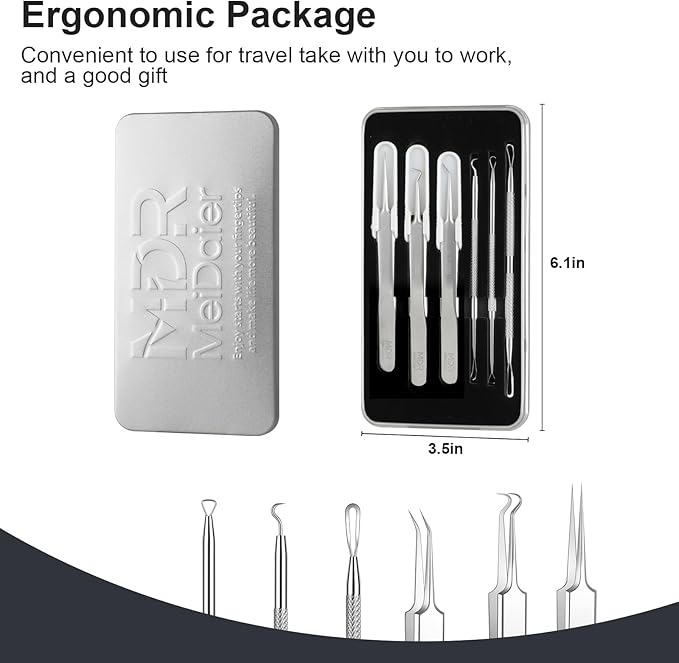 Pimple Popper Tool kit Blackhead Remover Comedone Extractor Kit with Box for Easily Remove blackheads, Acne, Blemishes, Whiteheads, pimples and Papules from the face and Bonus Gift -6pcs