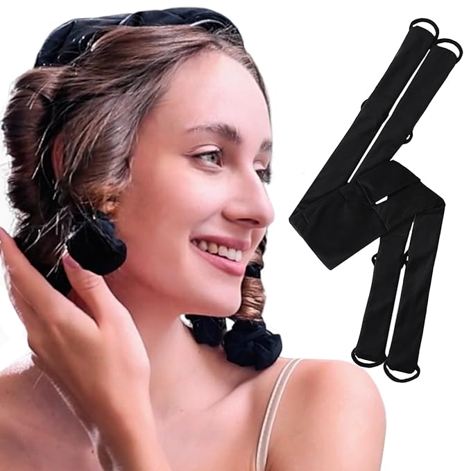 Overnight Heatless Curls,No Heat Hair Curlers to Sleep in, Soft Heatless Curling Ribbon Set with Clip Hair Rollers for Blowout Look Long Hair(Black)