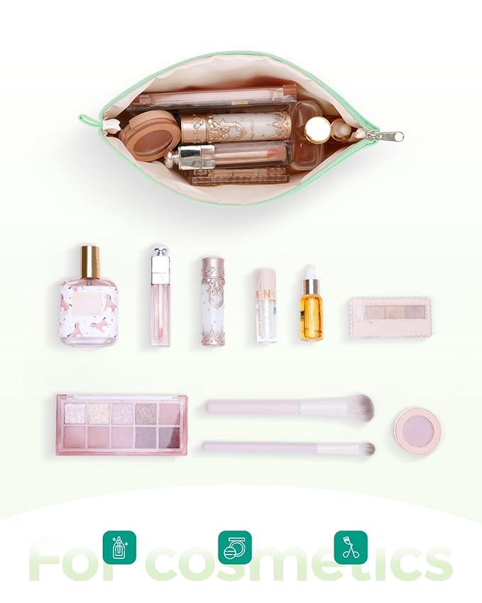 WANDF Cosmetic Bag for Women Makeup bag Organizer Mini Makeup Pouch for Purse Water Resistant Girls Gift(M-Mint Green)