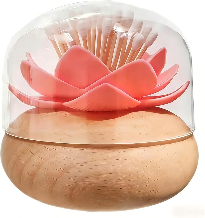 Cotton Swab Holder Q-Tip Holder Toothpick Holder Dispenser Black Bathroom Accessories 3D Wooden Qtip Holder Cotton Swabs Holder Restroom Sink Desktop Bathroom Decor and Accessories (Pink)