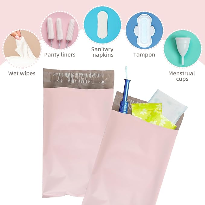 100Pcs Light Pink Sanitary Napkin Disposal Bags, Feminine Self-Sealing Hygiene Disposal Bags for Tampons, Pads and Liners, Personal Care Sanitary Bag for Women Privacy Handling