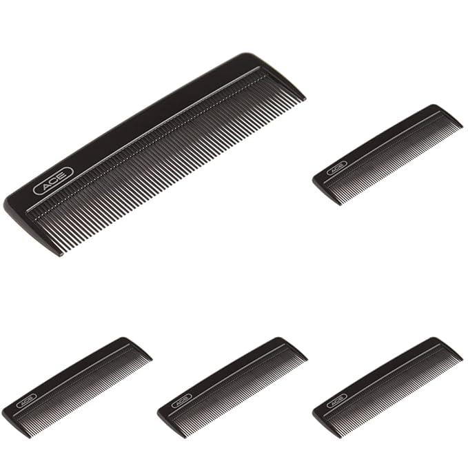 Goody Ace Classic Bobby Pocket and Purse Comb - 5 Inch, Black, Durable & Flexible Teeth, Suitable for All Hair Types, Fine Comb Teeth for Thin to Medium Hair (Pack of 5)
