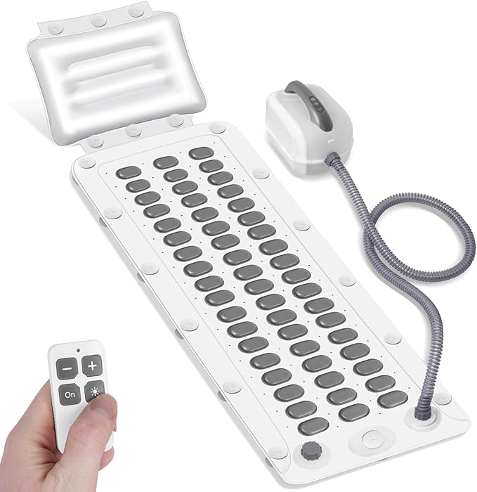 Bubble Bath Mat Tub Spa Massager, Portable Spa Bubble Bath Massager with Upgraded Powerful Suction Cup, Electric Air Pump, Pillow and Remote Control for Relaxation 45 * 17in (Grey)