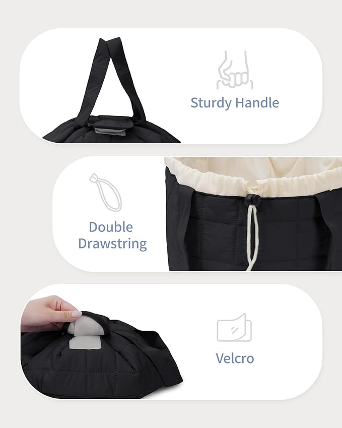 Narwey Quilted Drawstring Makeup Bag, Large Cosmetic Bag Make up Bags Toiletry Bag Travel Bags for Toiletries Organizer for Women Gift for Teen Girls (Black) (Patent)